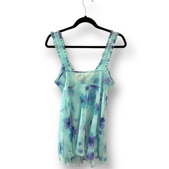 Private Luxuries Vintage Teal Floral Nighty Teddy | Size Medium - Picture 2 of 5